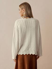 Florisole Áo khoác cardigan màu trơn thường ngày phong cách Bohemian - Màu be - Xem 2