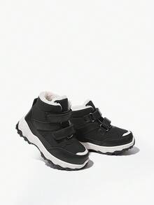 JNSQ 1 Paar Jungen Schwarze Klettverschluss Flache Lässig Bequeme Warme Fleece Schneestiefel, geeignet für winterliche Outdoor-Aktivitäten im Alltag