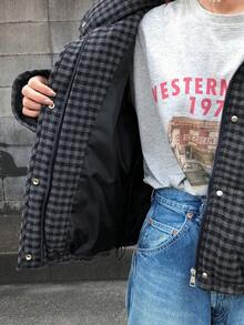 FRIFUL Women's Plaid Stand Collar Loose Casual Versatile Padded Coat, Autumn/Winter Jacket