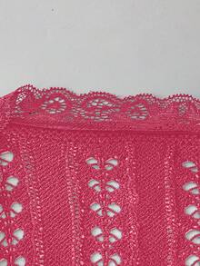 Celisse Women's Autumn Contrast Lace Long Sleeve Tie Front Cropped Cardigan - Hot Pink - View 3