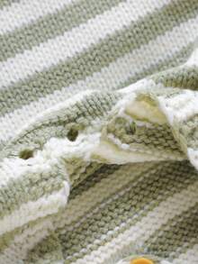 SHEIN 1pc Newborn Striped Crew Neck Long Sleeve Romper, Casual & Minimalist Design - Mint Green - View 8