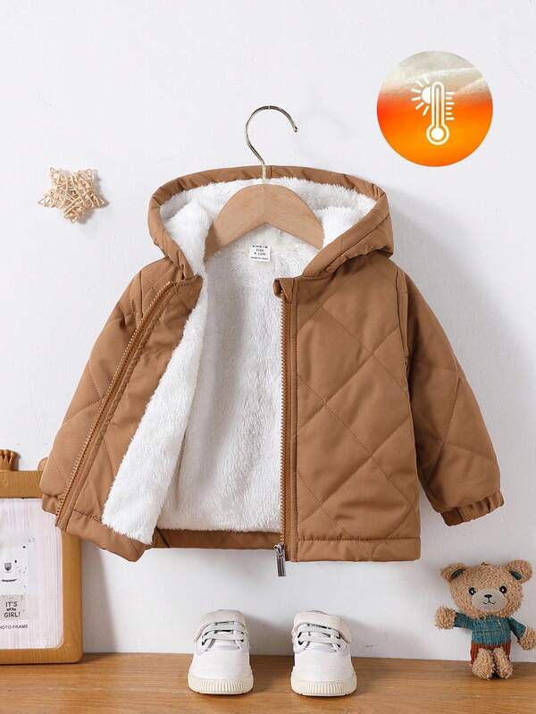 SHEIN Playful Pals Baby Boy Casual Hooded Fleece Jacket, Winter