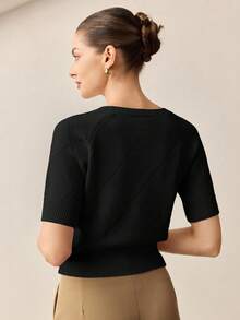 BizChic Damen Strickoberteil mit Diamantmuster, rundem Ausschnitt und seitlichen Knöpfen, modern, elegant, urbaner Alltag, vielseitig einsetzbar, 90er Jahre Retro-Stil, für Weihnachten, Neujahr, romantischen Valentinstag, Partys, Strand, Abschluss, Mode, Karneval, Feiertage, Lässig, minimalistisch, geeignet für Hochzeitsgäste, Gastgeber, Dates, Partys, Konzerte, Brunch, Flughafen, Mehrzweck - Schwarz - Übersicht 3