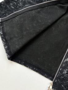 Elamini 1pc Women's Black Sweatshirt, Skin-Friendly Cotton Fabric, Stand Collar, Double-Zipper, Slim Fit Long Sleeve, Casual & Minimalist, Spring/Autumn - Black - View 7