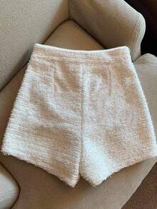 Resyla 2件套女式新款休闲纹理粗花呢面料阔腿短裤