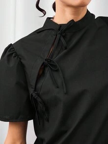 COUREZ Puff Sleeve Top With Tie Detail /Y2K  Women Clothes  Clothes Cute Tops  Tops Going Out Tops Going Out Outfits Sexy - Black - View 5