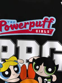 THE POWERPUFF GIRLS X SHEIN 男士休闲时尚街头卡通字母图案短袖T恤，夏季 - 白色 - 查看 3