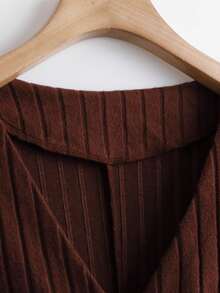 GlowEve CURVE Women's Plus Size Solid Color Vintage Ribbed Knit Gold Button Sleeveless Vest + Jacket + Skirt Elegant 3-Piece Set, Autumn/Winter - Brown - View 5