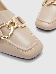 CUCCOO BIZCHIC 杏仁形方头粗跟金属扣带露跟高跟鞋，时尚简约女士高跟鞋，适合度假、通勤、复古风格 - 杏色 - 查看 7