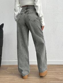 EURMUSE High Rise Straight Cut Women's Jeans, Casual & Versatile - Grey - View 2