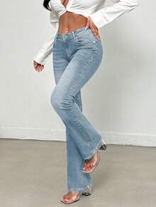 EURMUSE Women's Casual Versatile Slim Fit Flare Leg Jeans - Light Wash - View 4