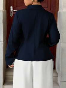 Easura Fashionable Casual Waist-Cinched Elegant Commuter Asymmetric Golden Button Blazer - Navy Blue - View 2