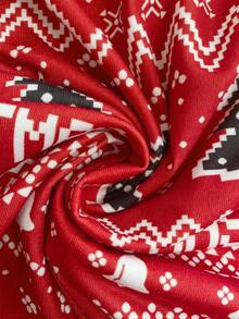 SHEIN Maternity Christmas Autumn And Winter Casual Christmas Scoop Neck Snowman, Gingerbread Man, Christmas Tree Print Long Sleeve T-Shirt Red Winter Top