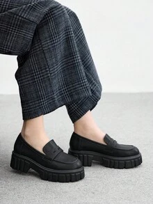 CUCCOO BIZCHIC 女士经典乐福鞋厚底平底鞋，舒适休闲一脚蹬鞋，适合通勤和日常穿着 - 黑色 - 查看 5