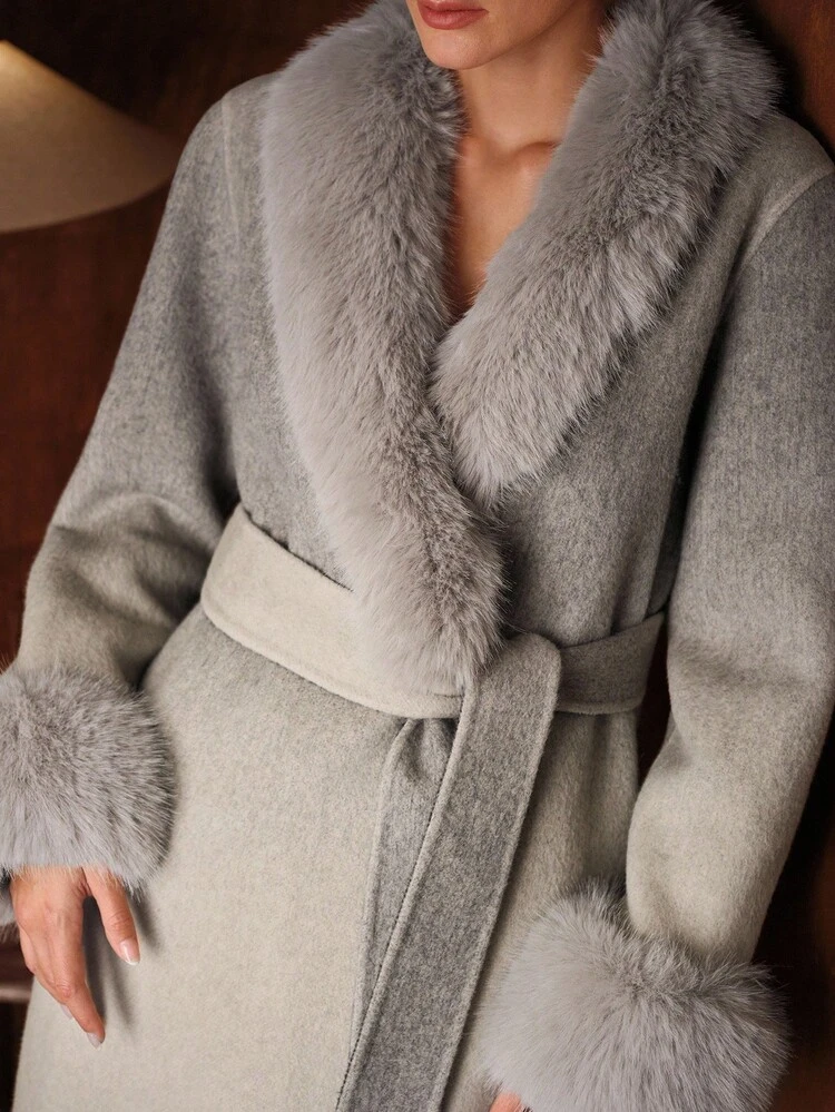 WOOL OMBRE FURRY TRIM OVERCOAT