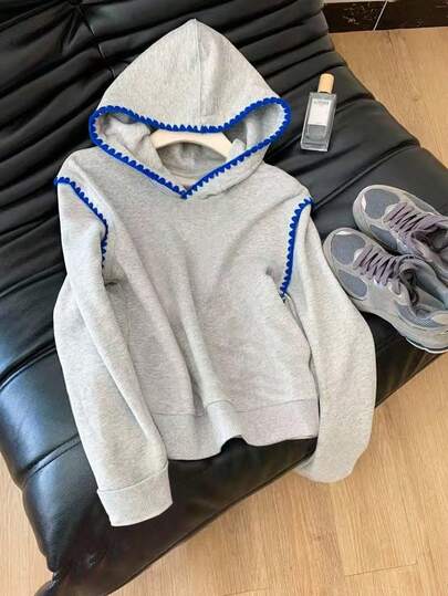 Resyla Damtröja, grå långärmad tröja med en avslappnad stil och en exklusiv känsla, blå tröja med skaltråd och stark känsla för hantverk och design, ny topp för hösten och vintern 2025, present till flickvän och bästa vän, julklapp