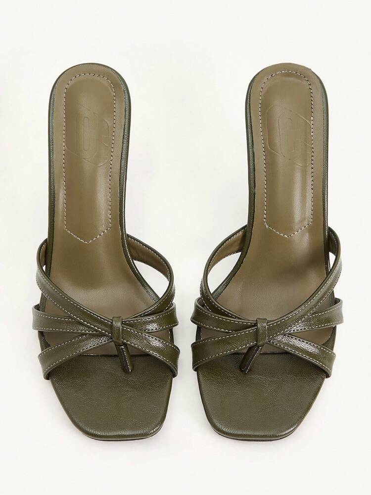 CUCCOO CHICEST Women's Fashion Square Toe Gold Thong Dress Sandals, Simple Stiletto High Heel Party Shoes