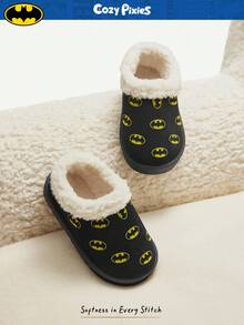 Cozy Pixies BATMAN X Cozy Pixies 1 Paar Jungen Schwarze DC Cartoon modische coole Design Fleece gefütterte warme Winter Hausschuhe, bequeme leichte Slip-On Lässig Baby Jungen Schuhe geeignet für den täglichen Gebrauch & Sport