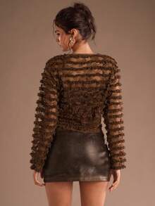 Glamine Women's Autumn Knitted Embroidered Lightweight Jacket - Brown - View 2