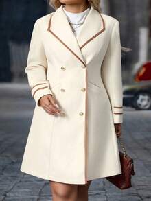 Elenzga Bộ đồ liền thân len dài tay, hai hàng khuy, cỡ lớn, thanh lịch dành cho nữ, mùa thu/đông - Lạc đà - Xem 1