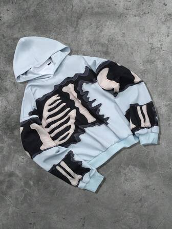 Street Life Herren Gothic Skelett Muster Hoodie Sweatshirt, geeignet für Herbst/Winter