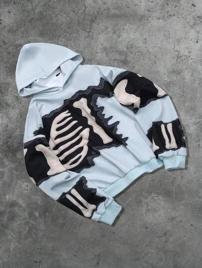 Street Life Herren Gothic Skelett Muster Hoodie Sweatshirt, geeignet für Herbst/Winter