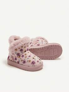 Cozy Pixies 1 Pair Of Girl Pink Flower Fashion Design Elegant, Cute, Light And Easy To Wear, Velvet Warm Winter Shoes Are Suitable For Home Leisure And Going Out To Play Snow Boots - Pink - View 9