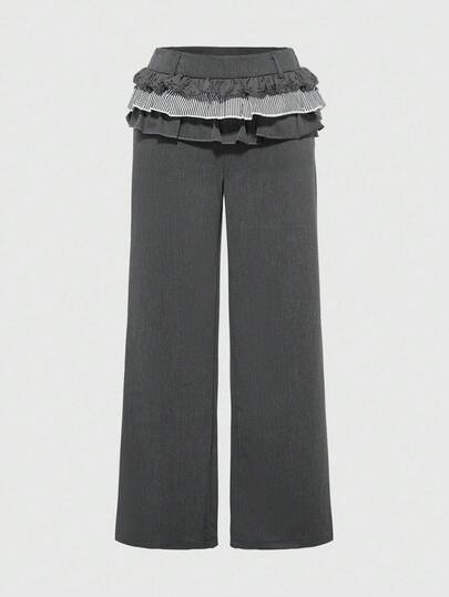 Pantalon à jambes larges à taille haute et à fleurs superposées avec short intérieur pour femmes