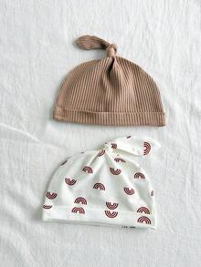 Loomiva Newborn Baby Girl Graphic Soft Knitted Round Neck Long Sleeve Jumpsuit 3-Piece Set Cartoon