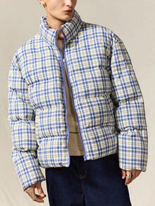 ROMWE MEN Street Life 男士休闲格子拉链宽松冬季夹克 - 彩色 - 查看 4