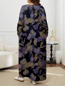 Modelyn Plus Size Long Sleeve Round Neck Dress, Suitable For Autumn/Winter