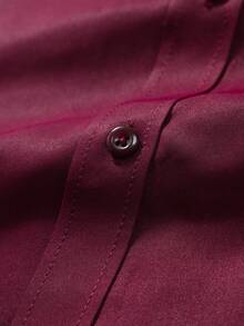 Manfinity Mode Plus Size Men Solid Color Front Button Business Casual Long Sleeve Shirt, Fall - Burgundy - View 3