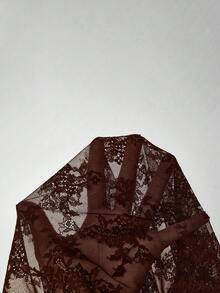 Wildy 波西米亚风夏季黑色网纱蕾丝美式乡村音乐节女式上衣，棕色休闲上衣 - 棕色 - 查看 6