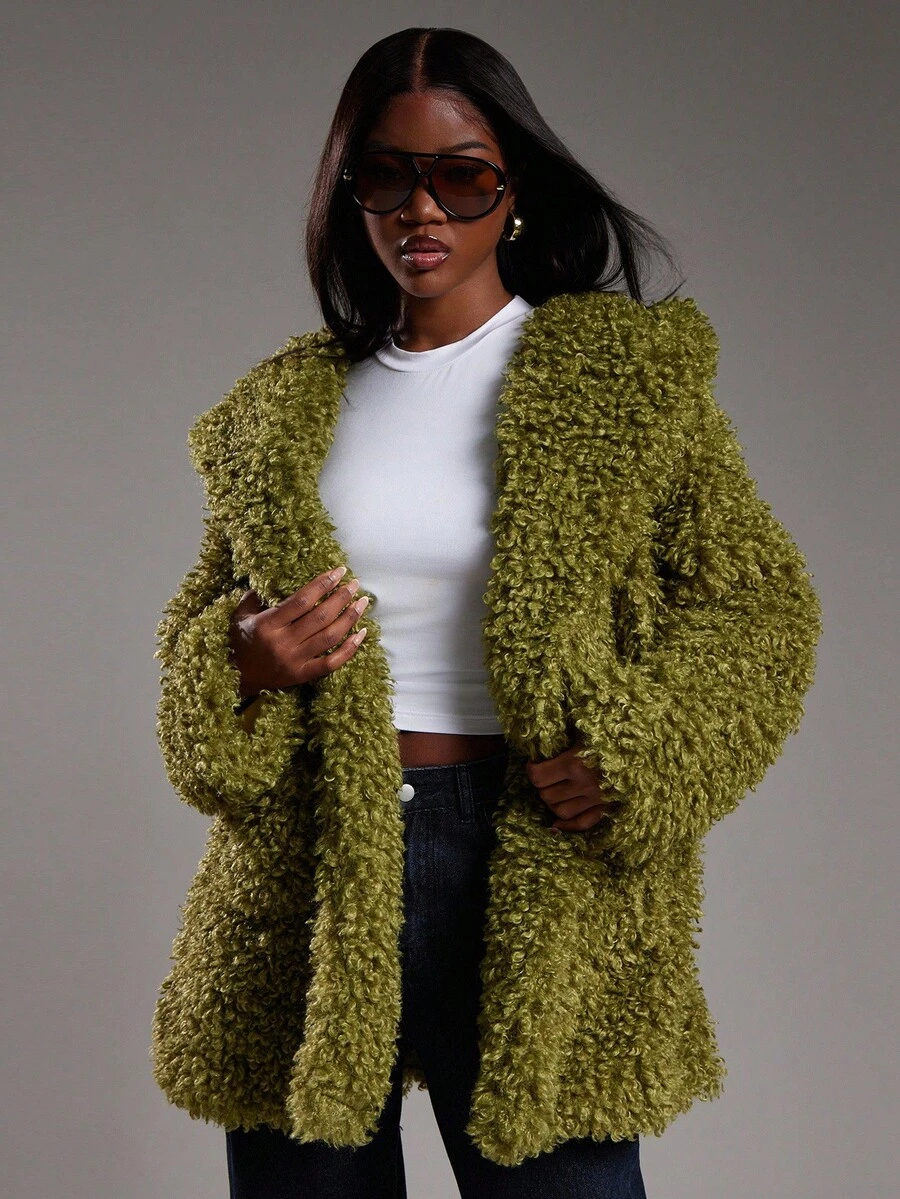 NYA SZN Áo khoác có mũ, áo khoác ngoài, áo khoác thường ngày, phong cách đường phố, trang phục công sở, trang phục đi nhà thờ, trang phục kín đáo, phong cách cổ điển Y2K, trang phục mùa thu đông, trang phục nổi bật cho ngày Valentine dành cho nữ. - màu xanh lá - Xem 1