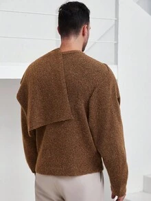 Manfinity CityGents Men's Retro Design Knit Sweater, Fashionable For Autumn/Winter, Long Sleeve Top - Brown - View 5