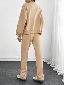 EURMUSE 2 件套，拉链夹克和抽绳腰裤 - 米色 - 查看 2