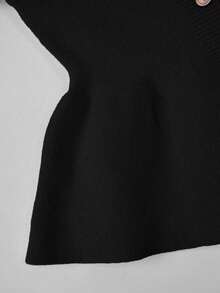 Franclia 女士优雅时尚简约百搭圆领荷叶边下摆腰部修身开衫毛衣，秋冬 - 黑色 - 查看 3