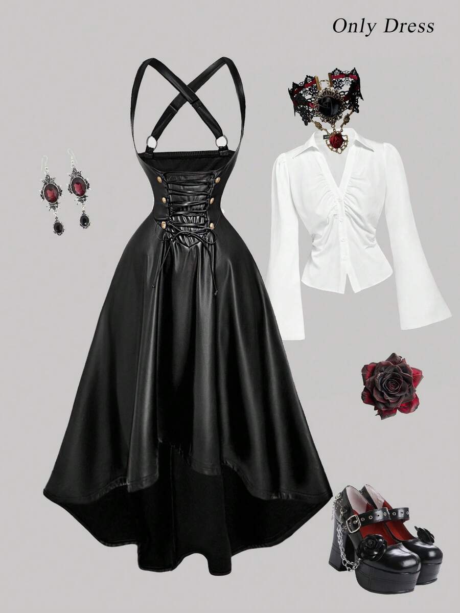 SHEIN MOD Vestido de punto de moda con diseño de correa de piel sintética para mujer