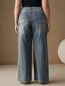 Anewsta Fashionable Diamond Embellished Women's Straight Leg Blue Jeans - Blue - View 3