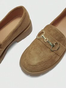 CUCCOO BIZCHIC Khaki Simple Round Toe Wedge Heel Slip-On Flats, Elegant & Casual, Comfortable & Versatile For Work, Commute, And Formal Occasions