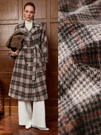 Aalyst Abrigo largo elegante y de moda para mujer, con cuello de solapa, cinturón en la cintura, bajo en línea A, de tweed grueso, de manga larga, cómodo y encantador, para otoño/invierno