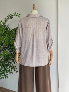 SHEIN LUNE 大码豹纹中袖衬衫 长袖上衣 女士冬季 秋季 外出上衣 女士休闲衬衫 商务休闲装 工作装 教师装 社交衬衫 秋季女士休闲衬衫 - 灰色 - 查看 2