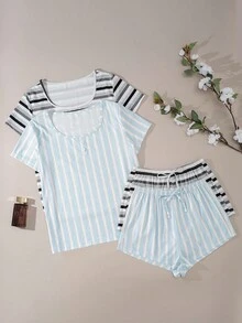 Snug Zone 2件套休闲条纹印花家居服套装 - 彩色 - 查看 3
