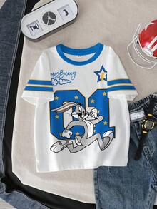 LOONEY TUNES X SHEIN 小男孩卡通条纹图案短袖T恤