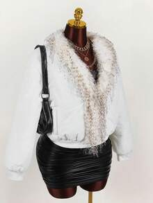 Y2K Amplova  Polka Dot Zip Up Leopard  Plus Size Women Fuzzy Patchwork Long Sleeve Loose Winter Jacket - Multicolor - View 1