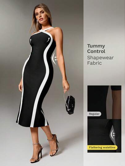 Nuvra Women's Shaping Sexy Criss-Cross Halter Neck Bandage Bodycon Dress