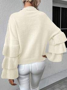 EMERY ROSE 秋冬休闲纯色荷叶边喇叭袖毛衣