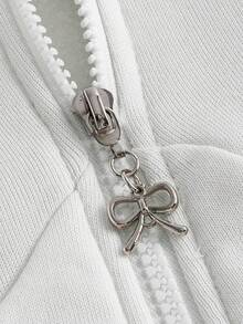 ROMWE Kawaii Women's Contrast Lace Ruffle Trim Zip Front Casual Sweatshirt