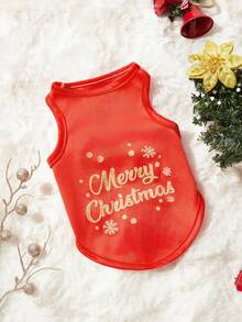 PETSIN 1 pieza Chaleco rojo para mascotas con estampado de copos de nieve navideños - Rojo - Ver 1