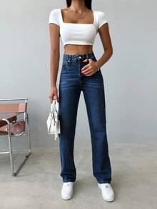 SHEIN Tall Jeans dritti in vita alta con lavaggio effetto neve